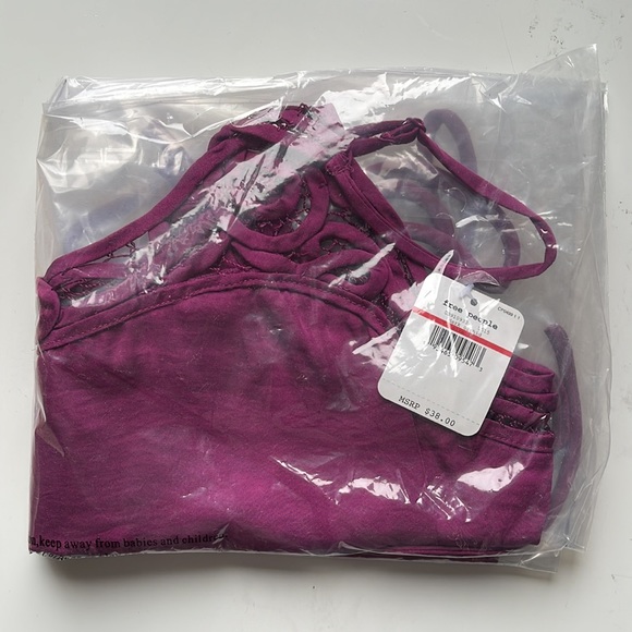 NWT New Free People Blouson Brami Purple Orchid Eyelet Cami Tank Top Size XS - Picture 3 of 4